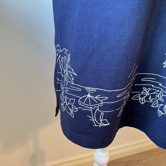 😎🌞Jessica Dress - Navy Blue Sleeveless with White Beach Print | Vacation Ready - Picture 6 of 12